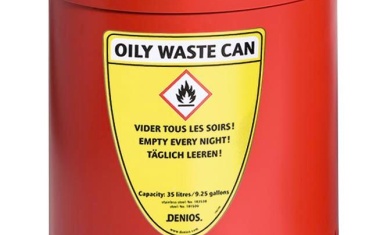 Denios: Lösungen für feste und pastöse Stoffe – selbstlöschender Abfallbehälter