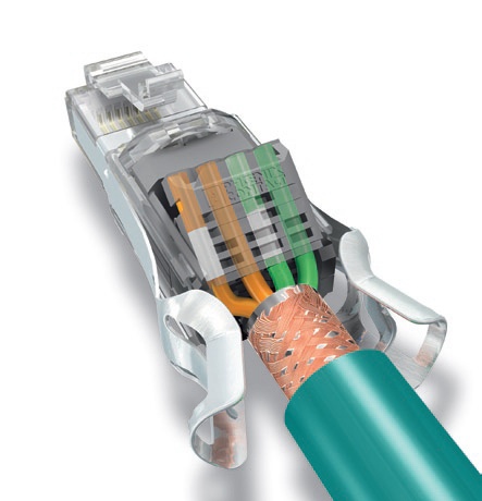 Abb. 3: Der RJ45-Steckver- binder lässt sich schnell und werkzeuglos...