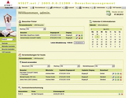 Die Benutzeroberfläche für das Besuchermanagementsystem Visit.net