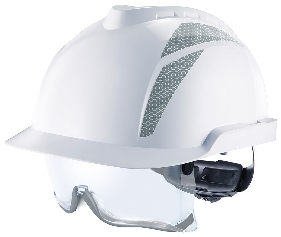Ein ausgewogener, kompakter Kopfschutz mit integrierter Überbrille: Der V-Gard...
