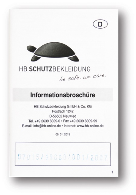 Das Deckblatt der Informationsbroschüre von HB Schutzbekleidung