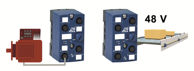 ASi-5 Motormodul für Sew Movimot (links) und für Interroll EC5000 von...
