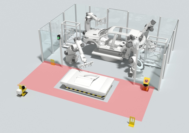 Lückenlose Absicherung einer FTS/Roboter-Übergabestation