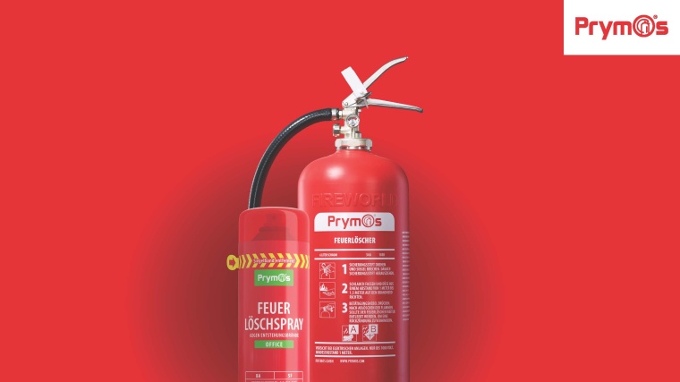 Auch in Kombi erhältlich: Feuerlöscher-Spray und Hand-Feuerlöscher von Prymos