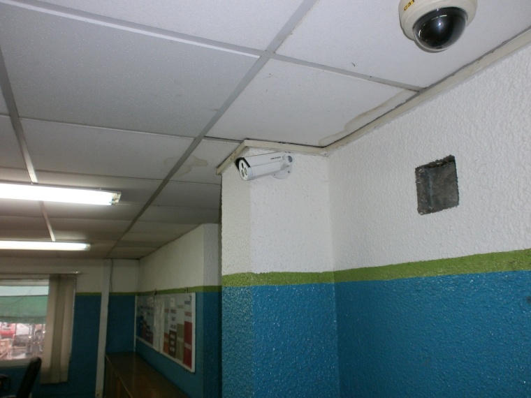 A newly installed bullet camera, placed in the waiting area 