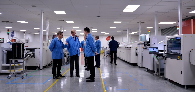 HRH The Duke of Kent visiting the shop floor of the Apollo factory in Havant...