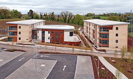 Multiple buildings and open areas on the campus