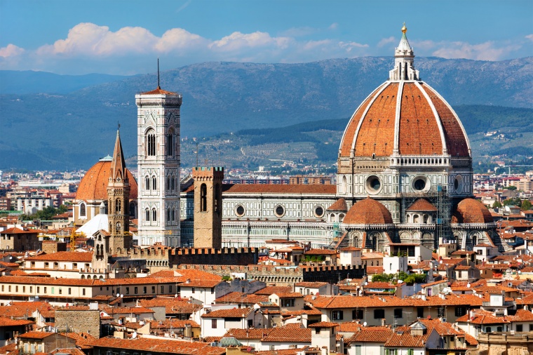 Cathedral Santa Maria del Fiore with its green, pink-coloured and white marble...