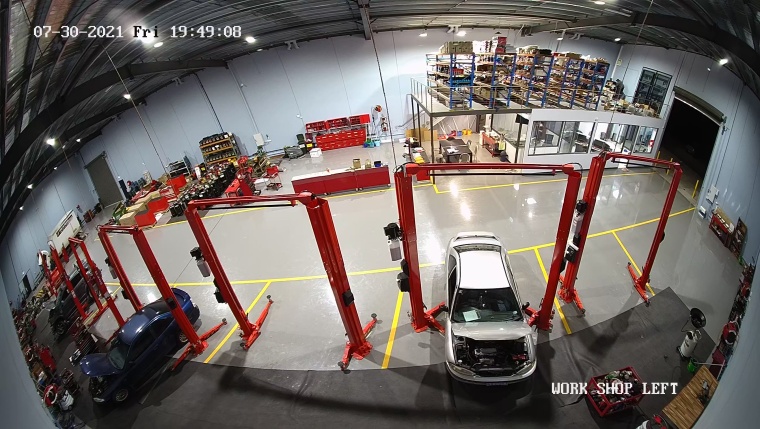 Super wide-angle network cameras monitor the workshop area