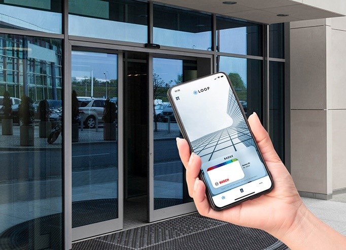 Bosch provides access to buildings via a complementary smartphone app. //...