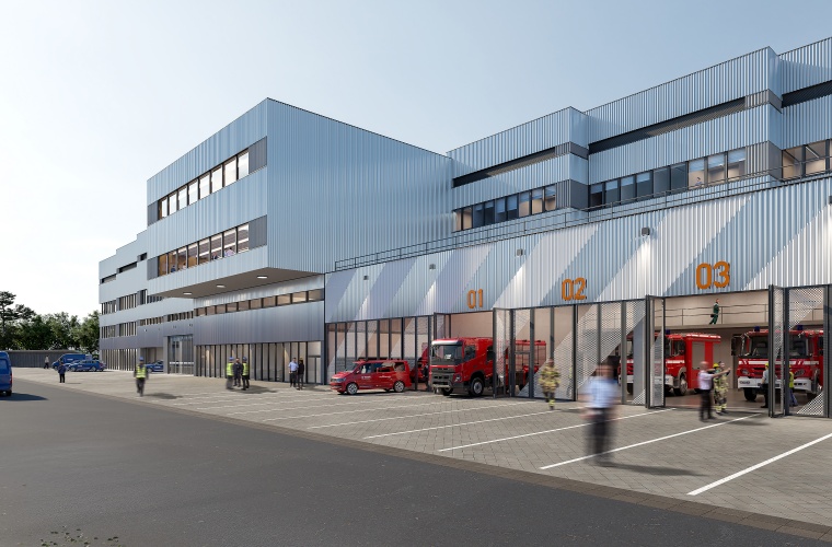 Rendering des neuen Gefahrenabwehrzentrums. Das Gebäude wird ca. 200 m lang...