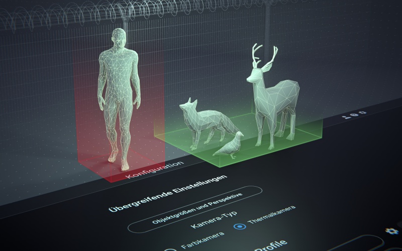 Softwareoberläche mit Grafik von Mensch und Tieren vor einem Zaun