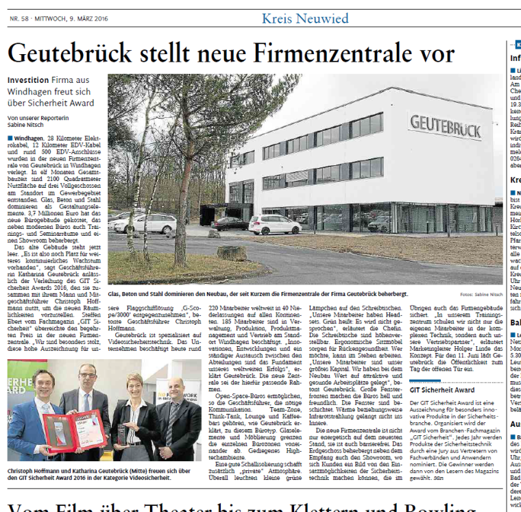 Photo: Geutebrück: Gewinner bei GIT SICHERHEIT AWARD - und neue Firmenzentrale