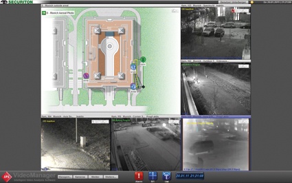 Bildschirmansicht des IPS VideoManager von Securiton: Die Kameras sind in einem...