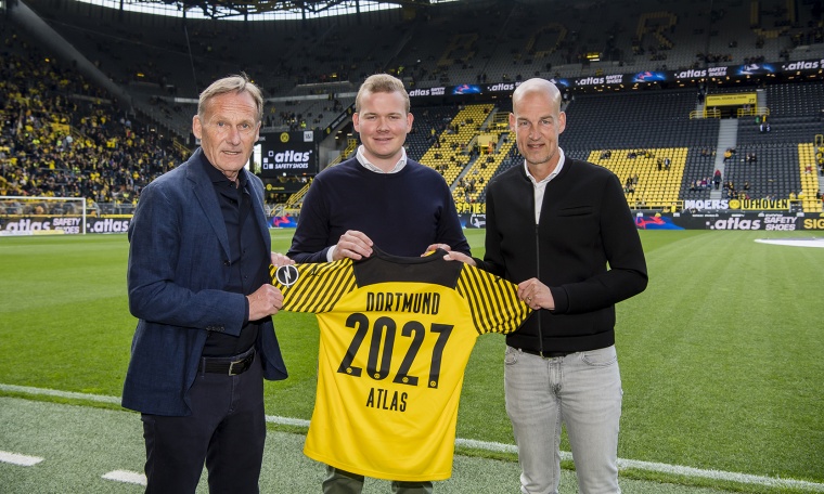 (v. l.) Hans-Joachim Watzke (BVB), Hendrik Schabsky (Atlas), Carsten Cramer...