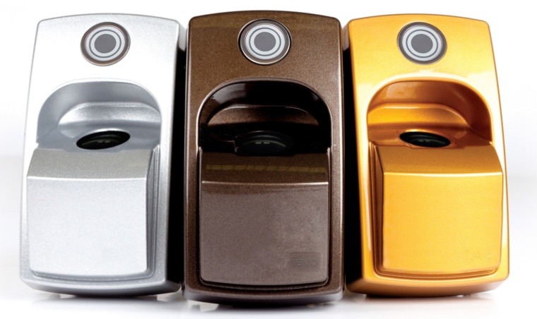 The ievo Ultimate range of fingerprint readers in gold and silver colours for...