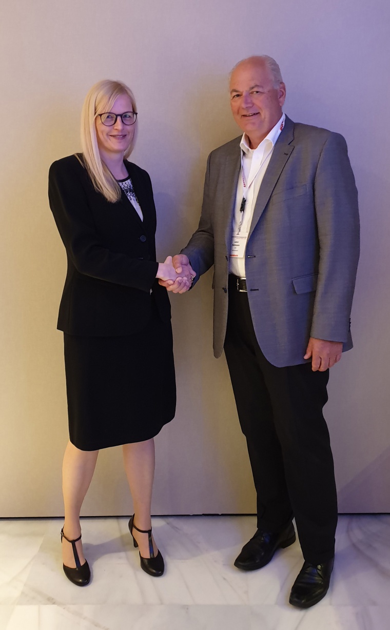 Petra Riesterer, new Vice-Chair Euralarm Section Fire (left), is welcomed by...