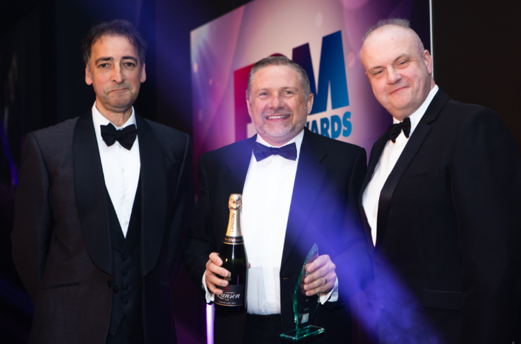 Iain Cumner, Patol Sales Director (centre), receives the ‘Fire Innovation’...