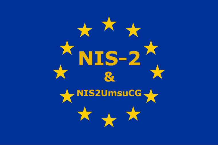 EU-Flagge mit der Inschrift NIS-2 und NIS2UmsuCG