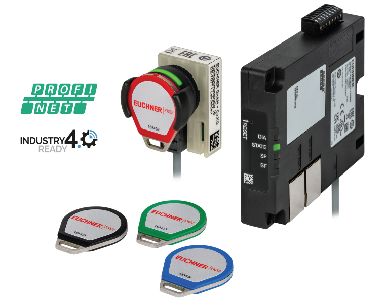 Verschiedene Module des EKS2 von Euchner: Auswertegerät, Leseeinheit und...