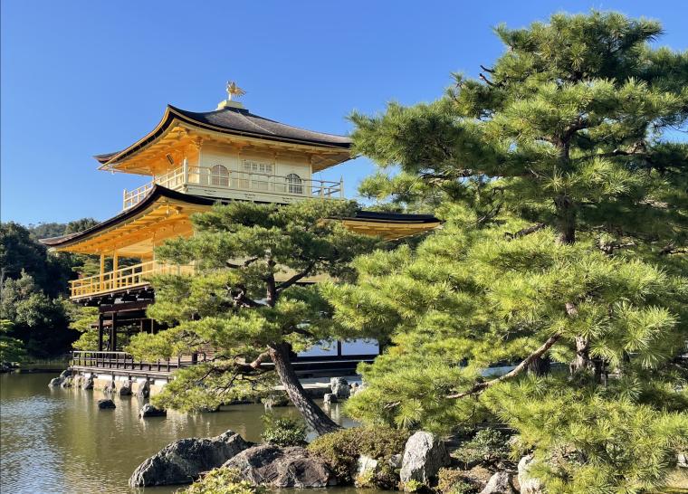 Monitored by i-Pro cameras: the Buddhist Kinkaku-ji (golden pavilion temple) in...