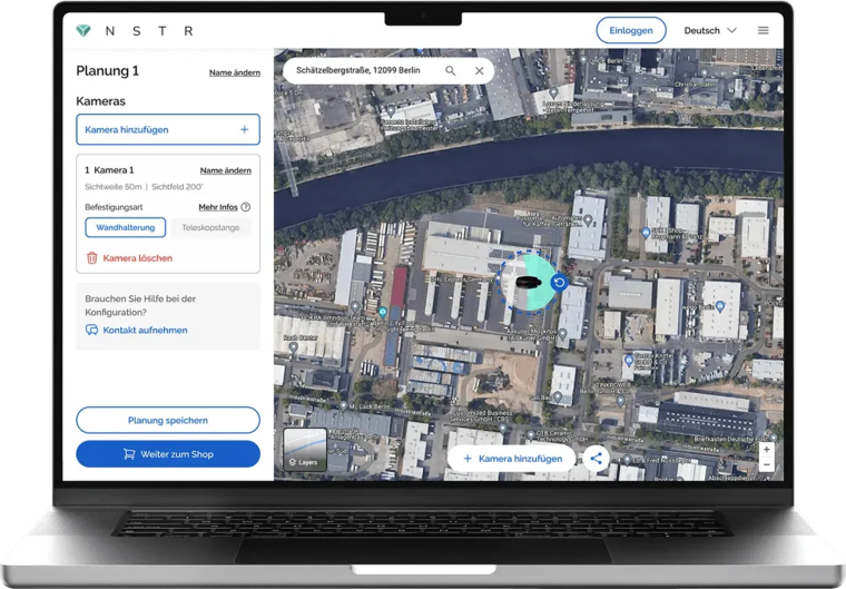 Kamera-Planungssoftware auf Laptop-Bildschirm