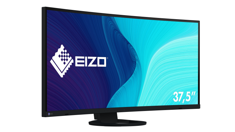 Flush-mounted curved monitor with Eizo lettering and a 37.5-inch screen