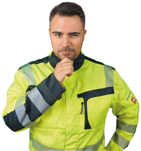 Mann mittleren Alters mit gelber Signaljacke