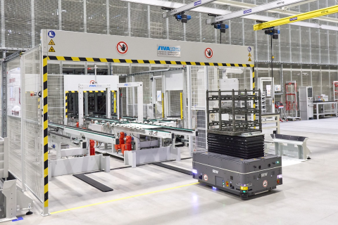 Forklift in a warehouse